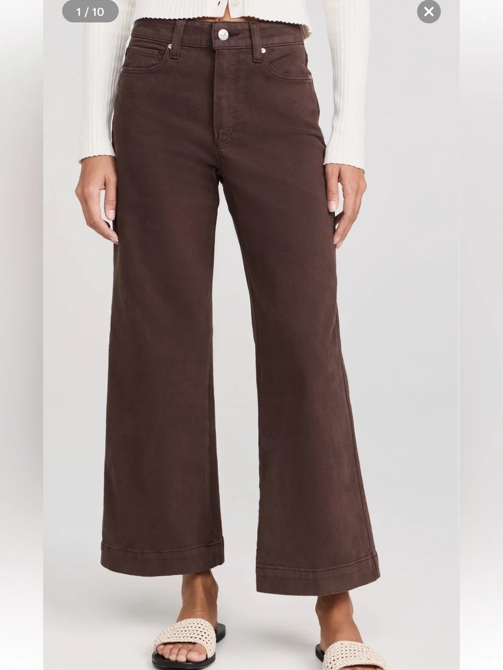 PAIGE Anessa ankle Wide-Leg Jeans in Chocolate Brown - Picture 2 of 9